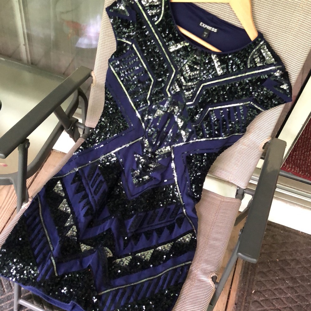 Statement Wedding Guest Navy Sequin Dress